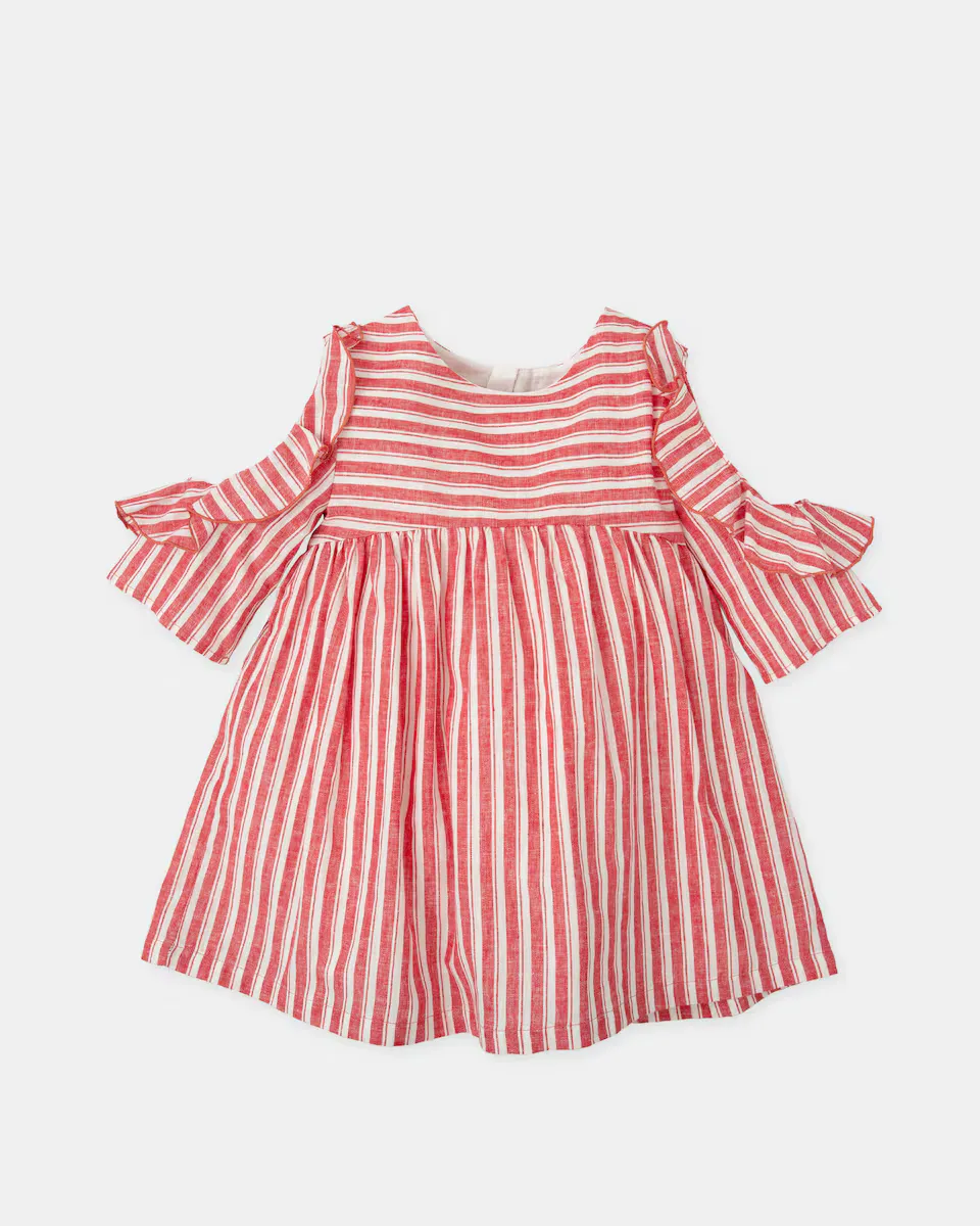 

Платье для девочки с французскими рукавами и полосатым принтом Tutto Piccolo, красный