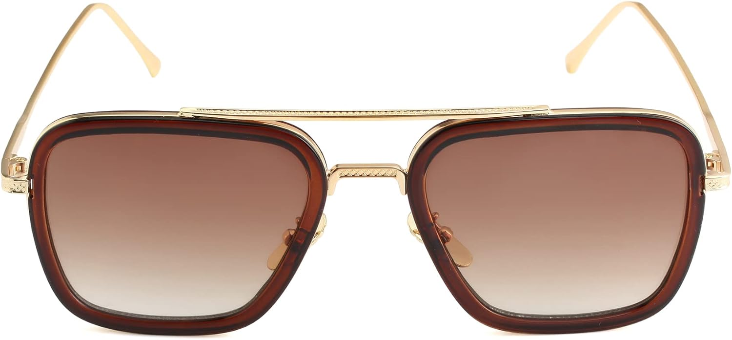 

Солнцезащитные очки AIEYEZO Тони Старк в винтажном стиле, квадратная металлическая оправа, для мужчин и женщин - очки Железного человека и Эдит, A4 Gold/Gradient Brown