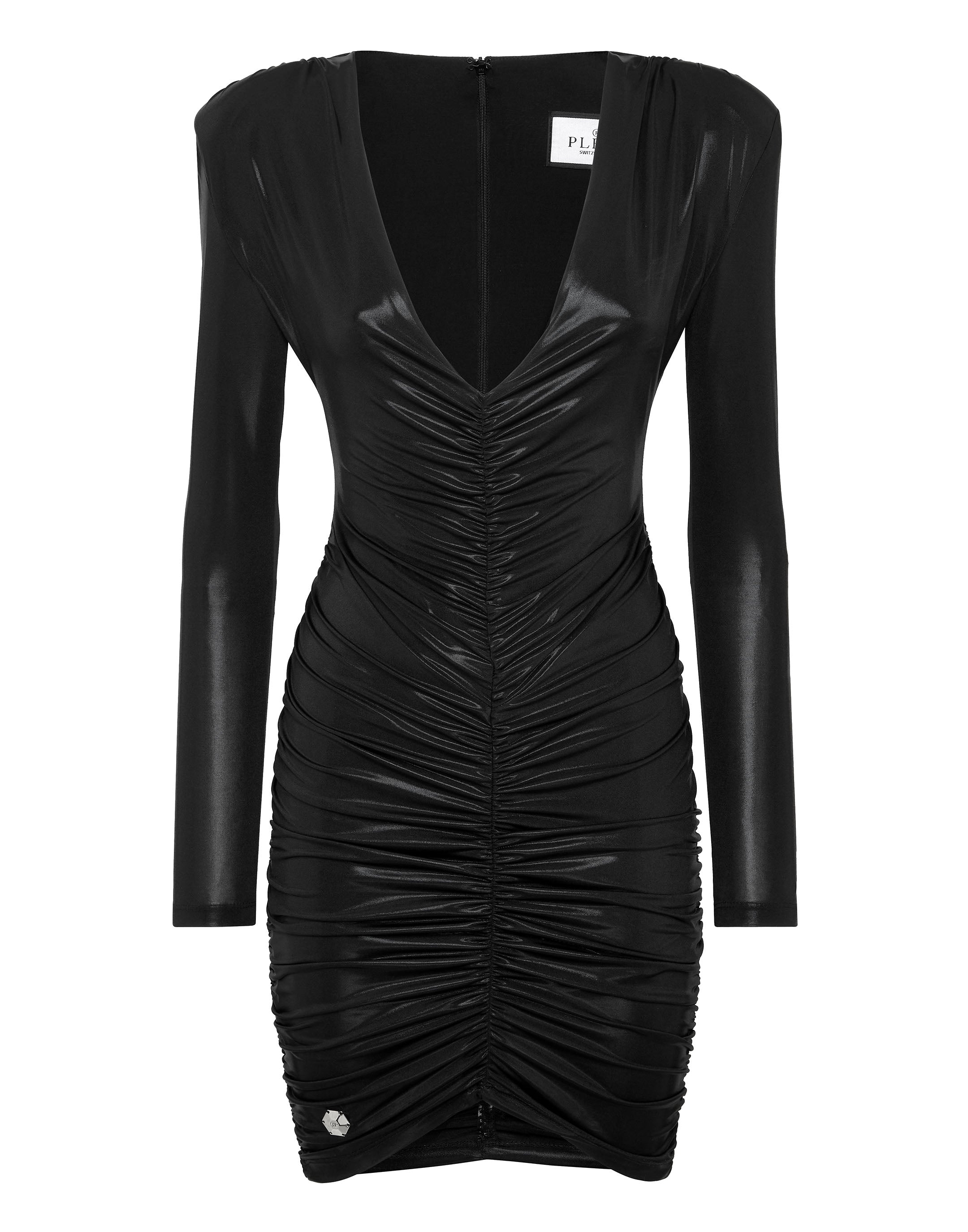 

Мини-платье с подкладкой на плечах из ламе PHILIPP PLEIN, черный