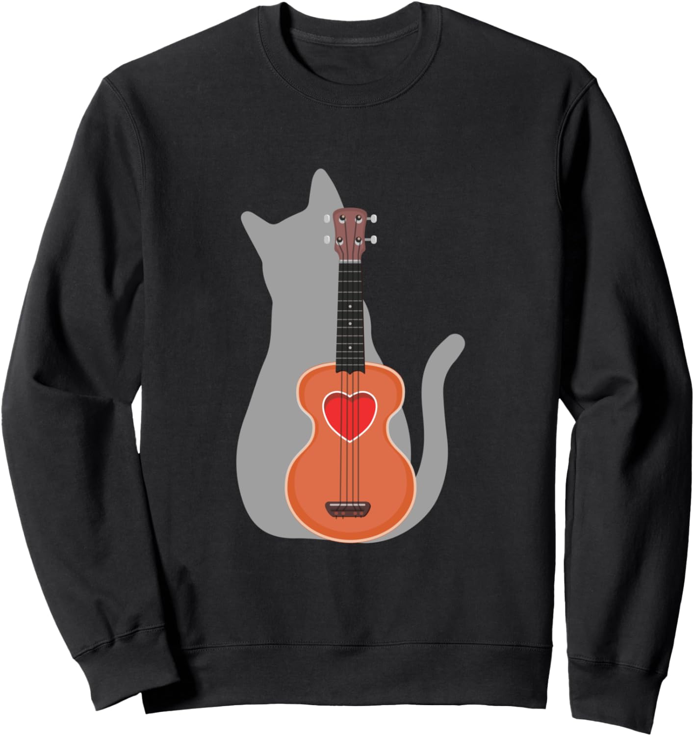 

Толстовка с изображением кошачьего сердца, музыканта, гавайской укулеле и гитары, акустической гитары и гавайских мотивов Guitarist Ukulele Guitar Instrument Music Ukulele Gift, черный