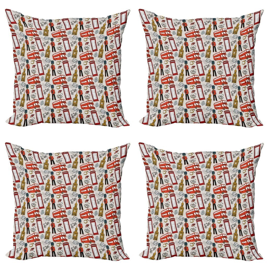 

ABAKUHAUS London Набор чехлов для подушек (4 предмета), Doodle English, современная двусторонняя цифровая печать, 40 см x 40 см, многоцветный