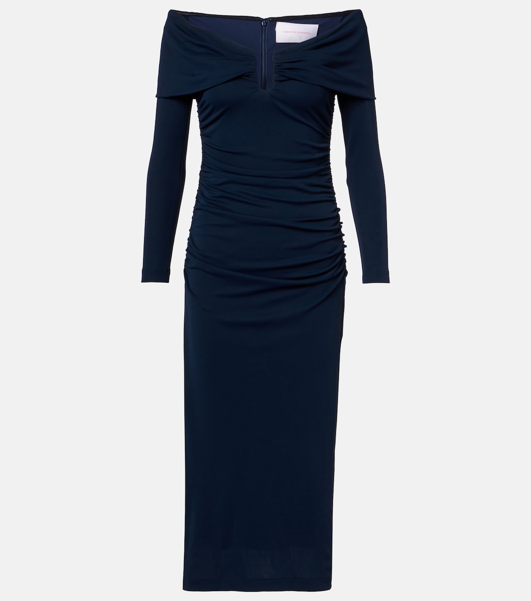 

Платье миди с открытыми плечами и сборками Carolina Herrera, Midnight