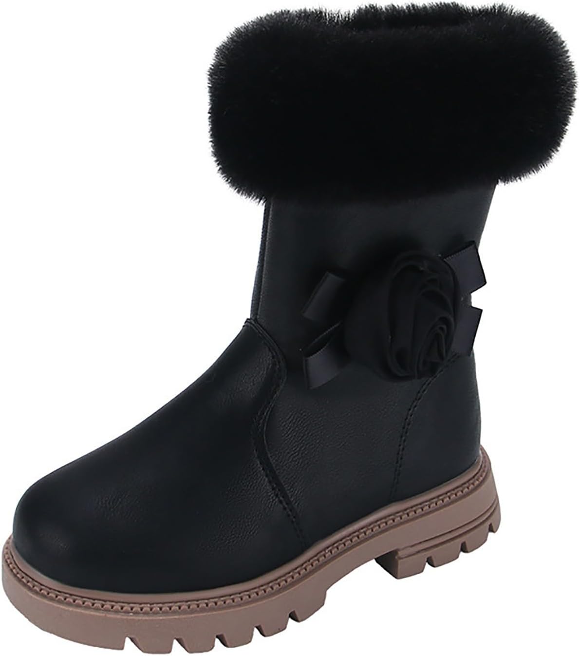 

Детские высокие ботинки на шнуровке для девочек, повседневные кожаные осенние ботинки, зимние теплые с толстой подошвой, противоскользящие ботильоны до середины голени IWIHMIV, Black