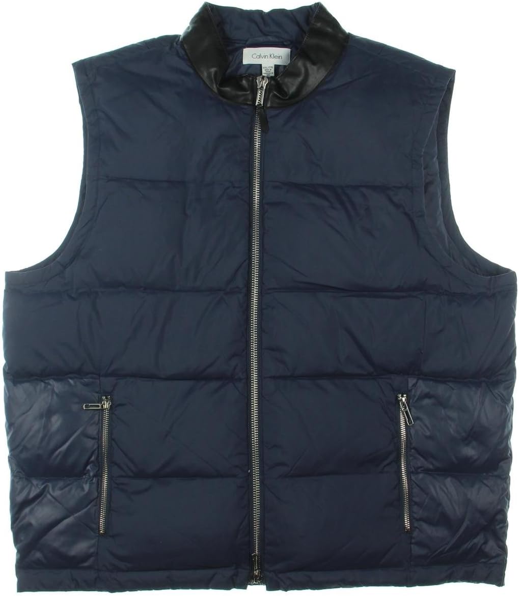 

Мужской нейлоновый жилет Calvin Klein с воротником из искусственной кожи, Navy Blazer
