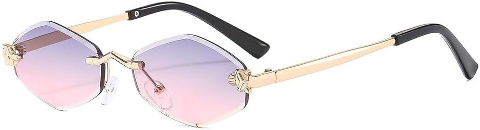 

Модные маленькие многоугольные солнцезащитные очки для женщин, роскошные коричневые ромбовидные солнцезащитные очки в винтажном металлическом стиле GHVWYX, Gold Gray Pink