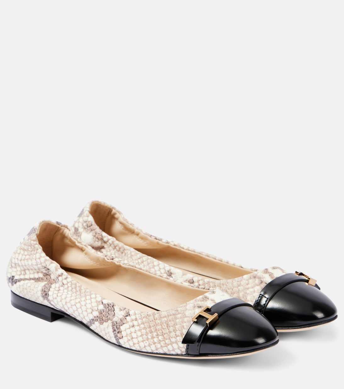 Кожаные балетки с эффектом змеиной кожи Tod's, Nero+Roccia