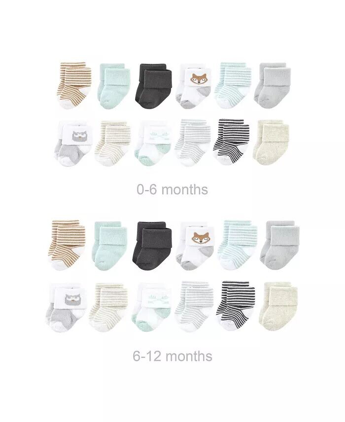 

Хлопковые махровые носки унисекс для маленьких мальчиков Baby Grow with Me, сова, 0–6 и 6–12 месяцев Luvable Friends, серебряный