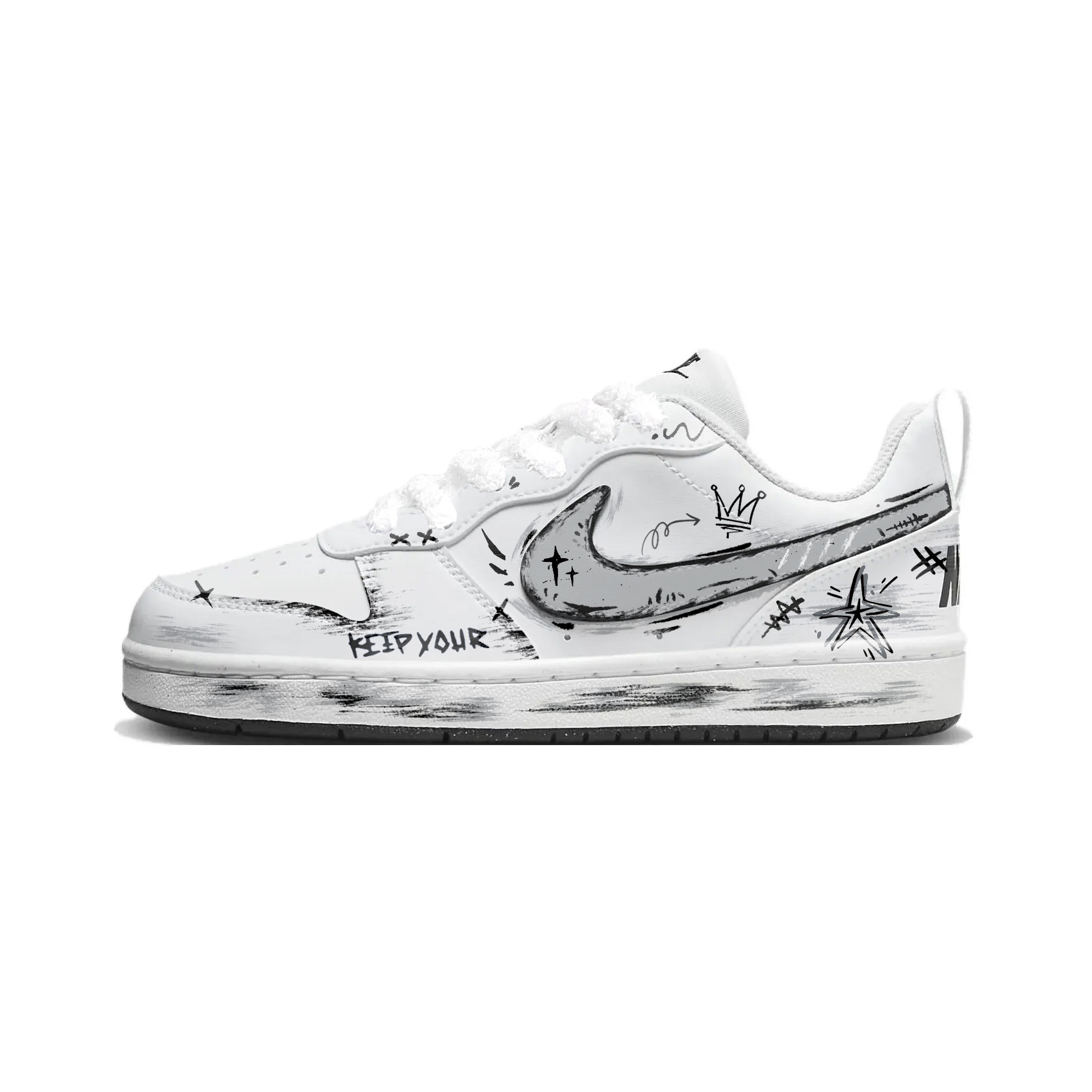 

Nike Court Borough Gray Graffiti амортизирующие, износостойкие низкие кроссовки для скейтбординга Black Gray детские