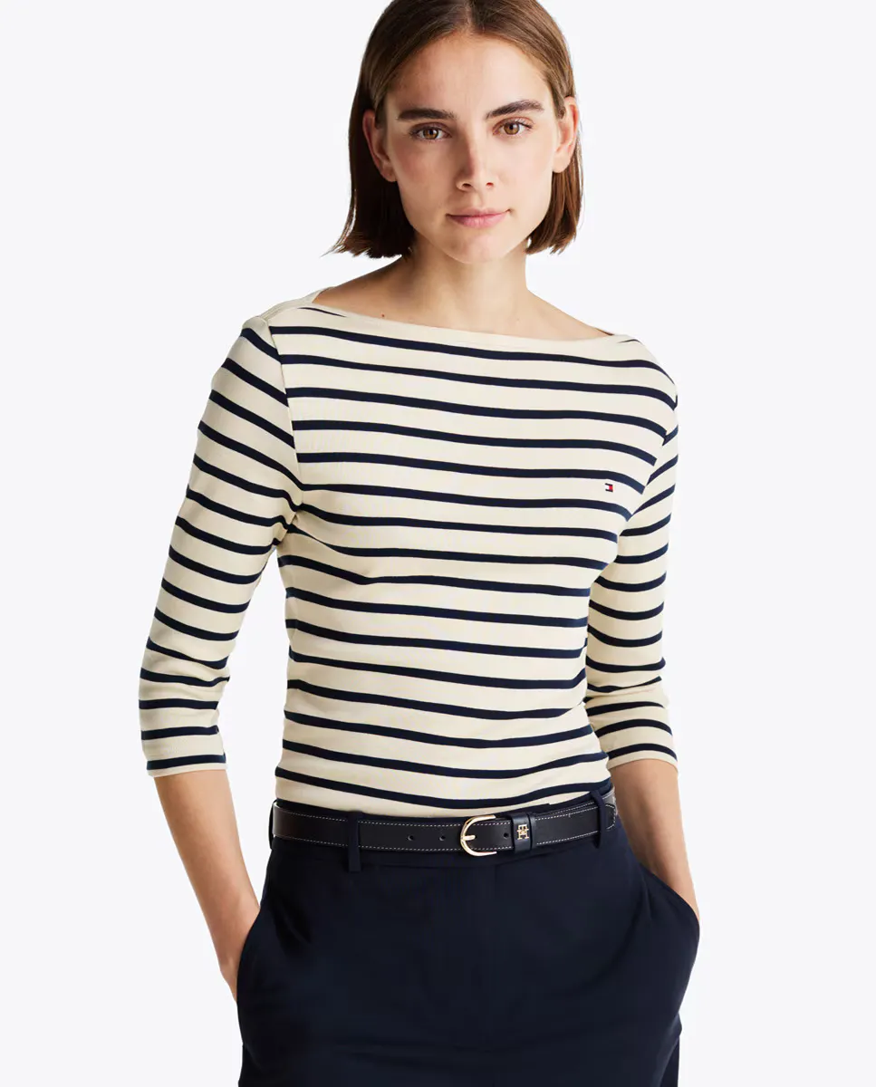 

Женская футболка с принтом, вырезом-лодочкой и рукавами 3/4 Tommy Hilfiger, бежевый