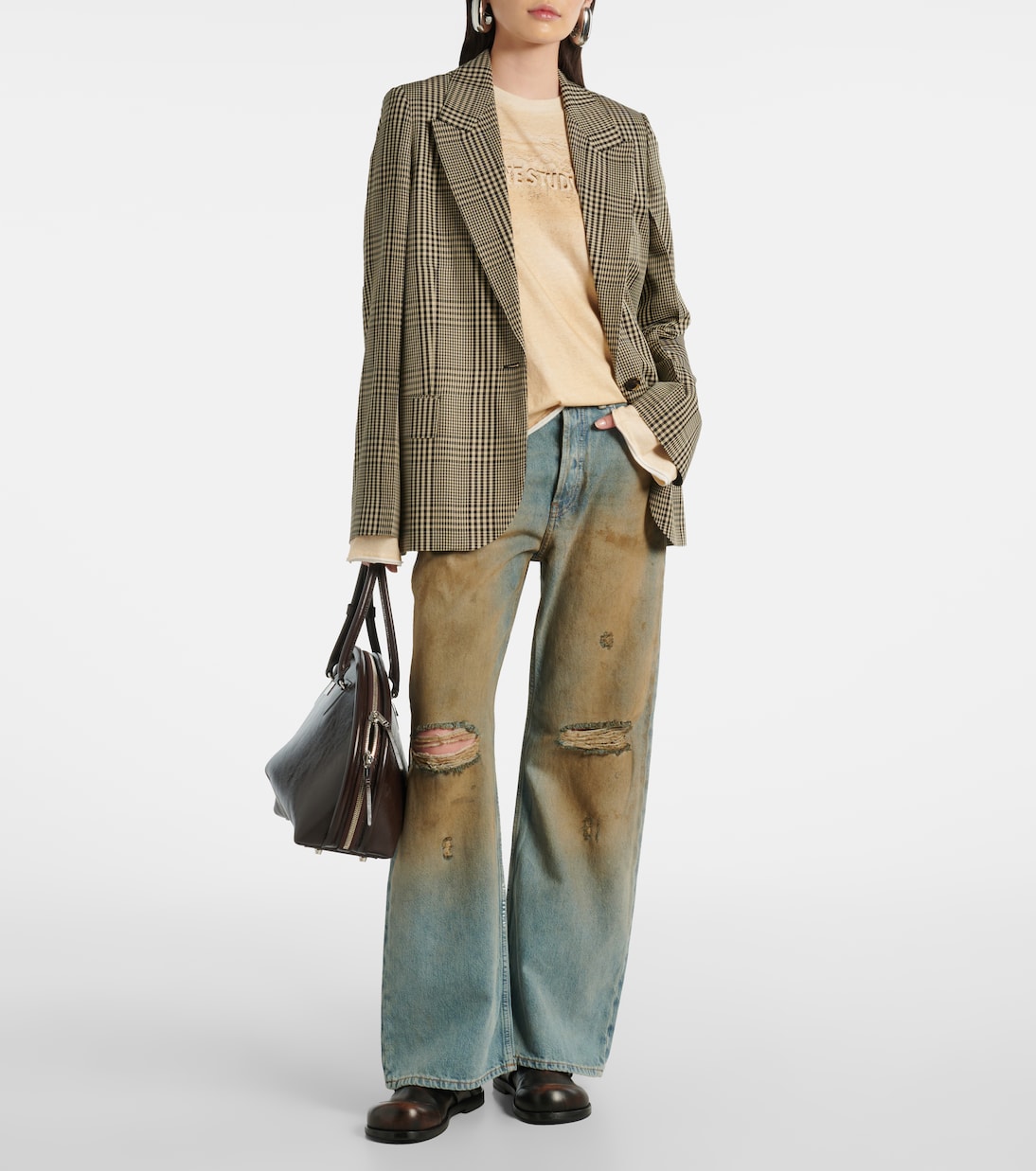 2021F потертые джинсы с завышенной талией и расклешенными штанинами Acne Studios, Mid Blue — фото 2