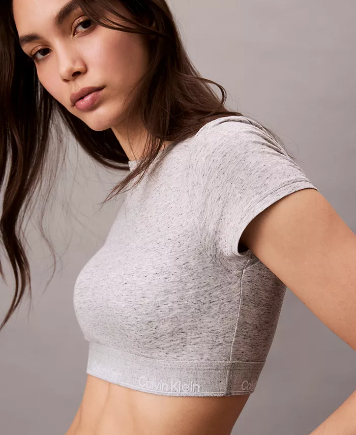 

Женская футболка Icon с логотипом и подолом Calvin Klein, серый