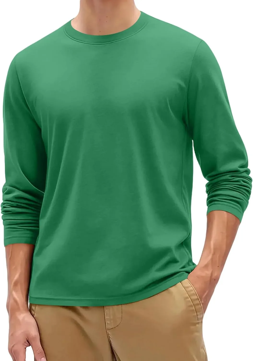 Мужская летняя футболка с длинным рукавом, однотонная, Crew Neck, M-3XL — фото 4