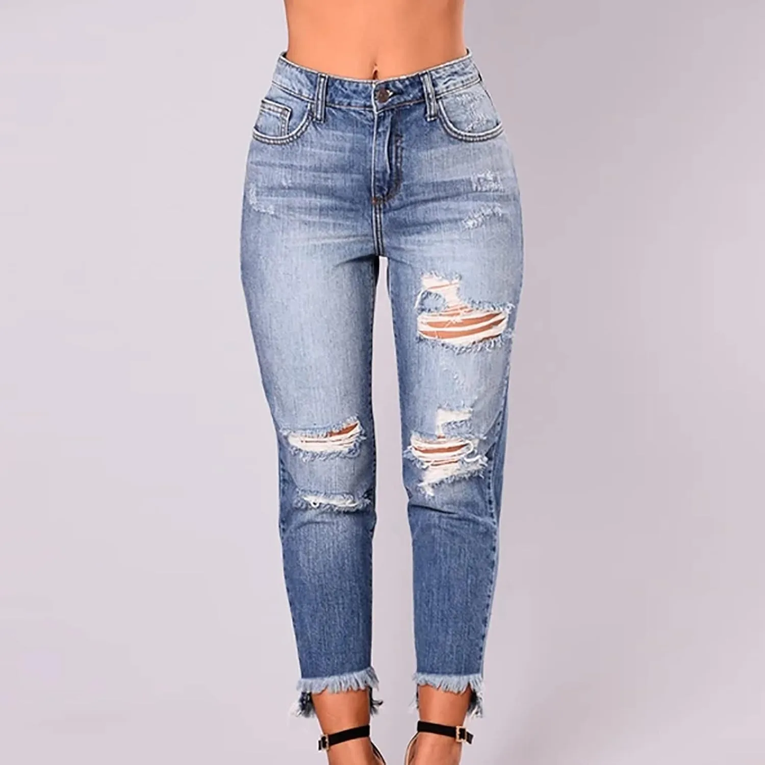 Женские скинни джинсы High Waisted Stretchy с эффектом Ripped Distressed — фото 2