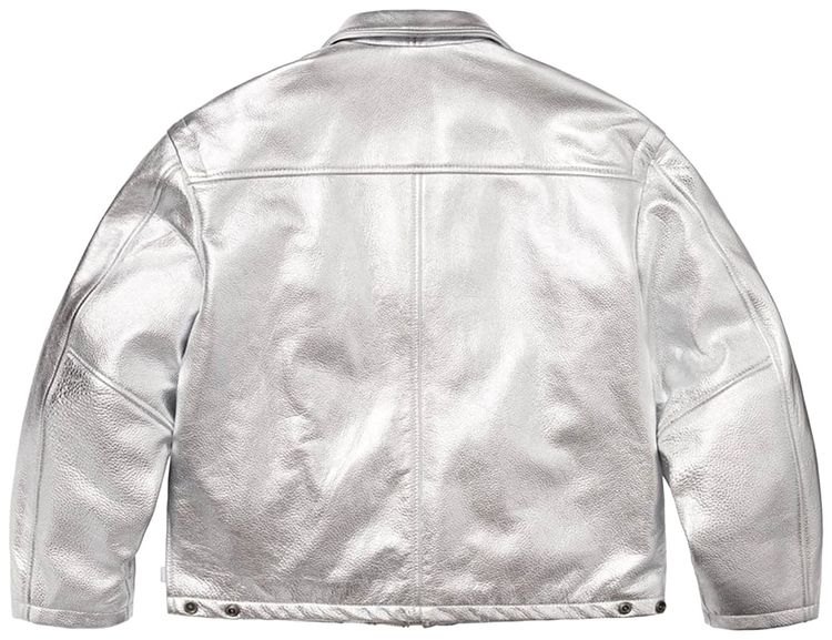 Кожаная куртка Supreme x Schott с клипсами, серебряный — фото 2