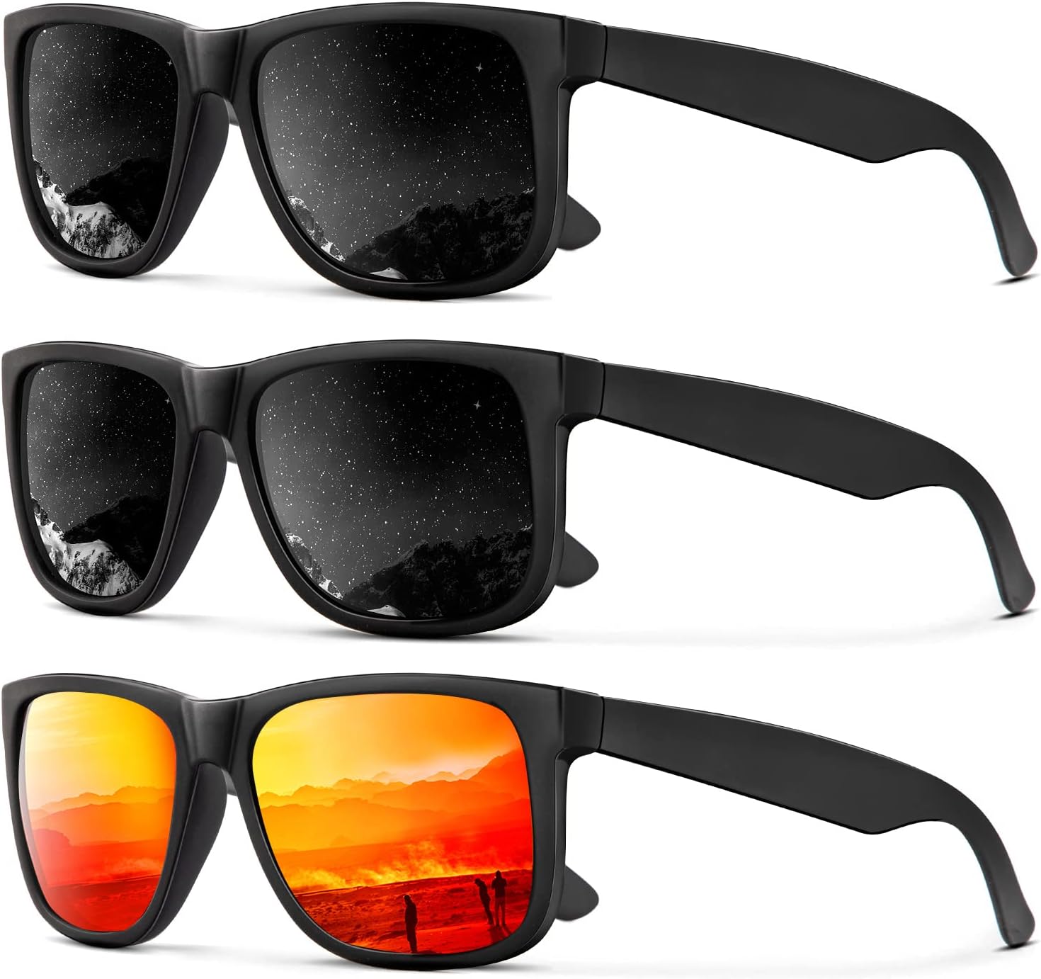 

Солнцезащитные очки KALIYADI для мужчин и женщин, поляризованные, классическая матовая черная оправа, защита от УФ-излучения, комплект из 3 штук, (3 Pack) Black/Black/Orange