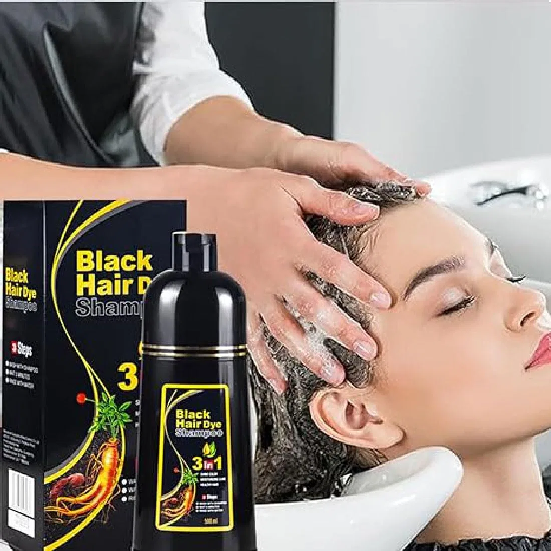 Шампунь-краска для волос Kokila 3-в-1 Natural Black 500 мл Gushe, 500 Ml. — фото 3