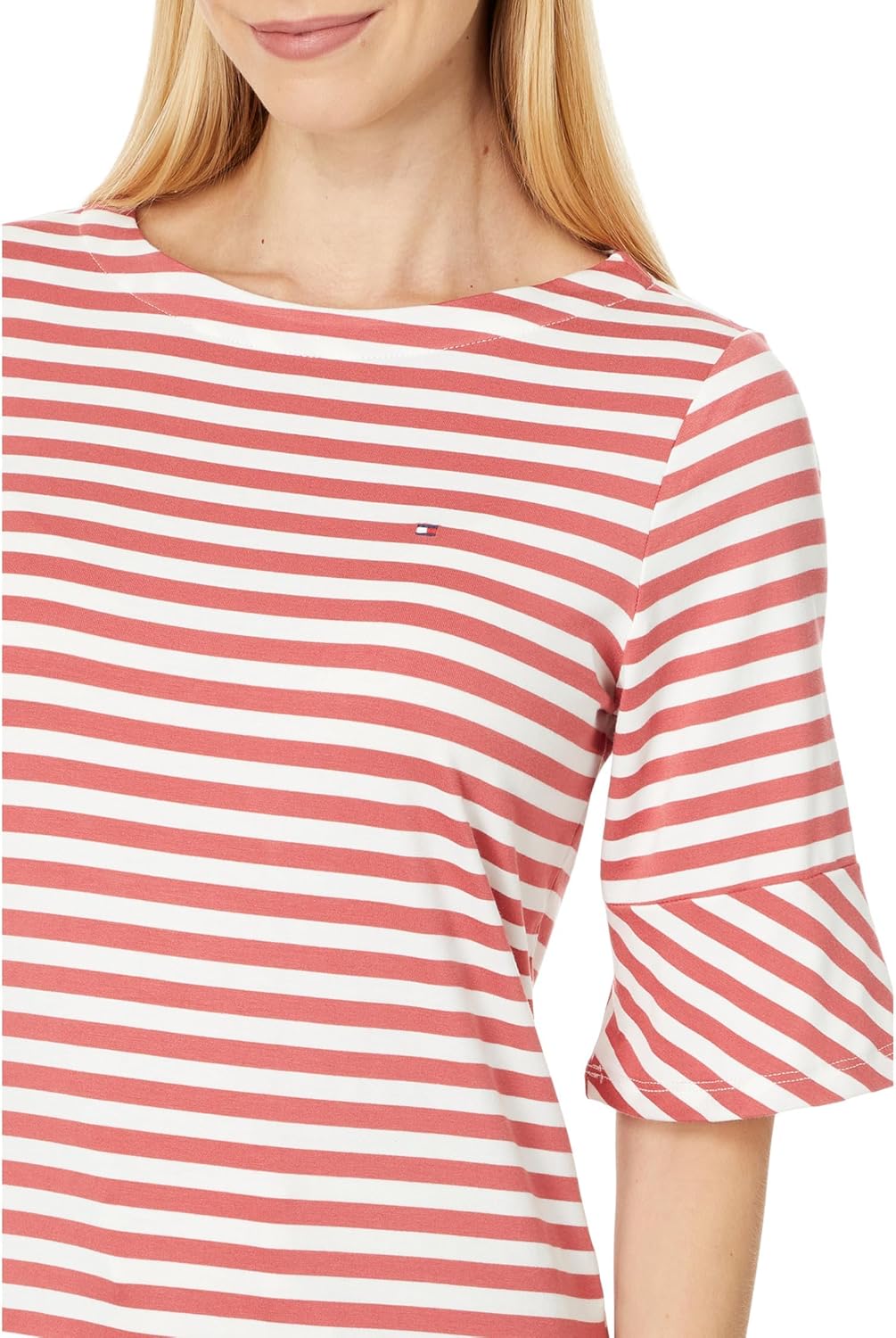 Женский полосатый топ Tommy Hilfiger с расклешенными рукавами, Mineral Red/Ivory — фото 3