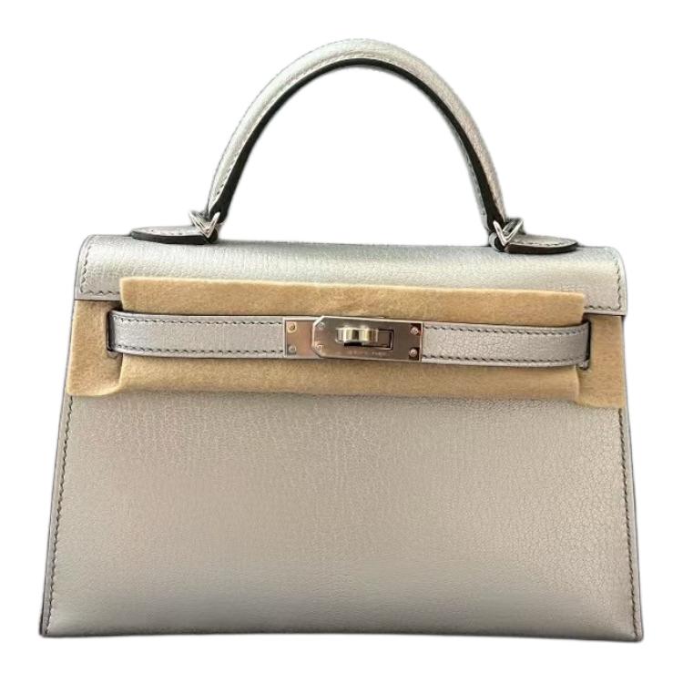 

HERMES Мини Келли второго поколения, женская сумка кросс-боди из кожи Chamkila, 05 Argente Silver