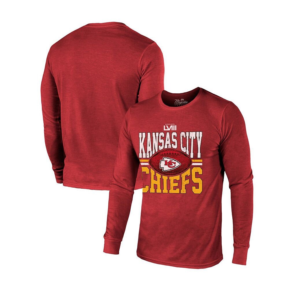 

Мужская красная футболка Majestic Threads с длинными рукавами Kansas City Chiefs Super Bowl LVIII Tri-Blend, цвет Chf Red