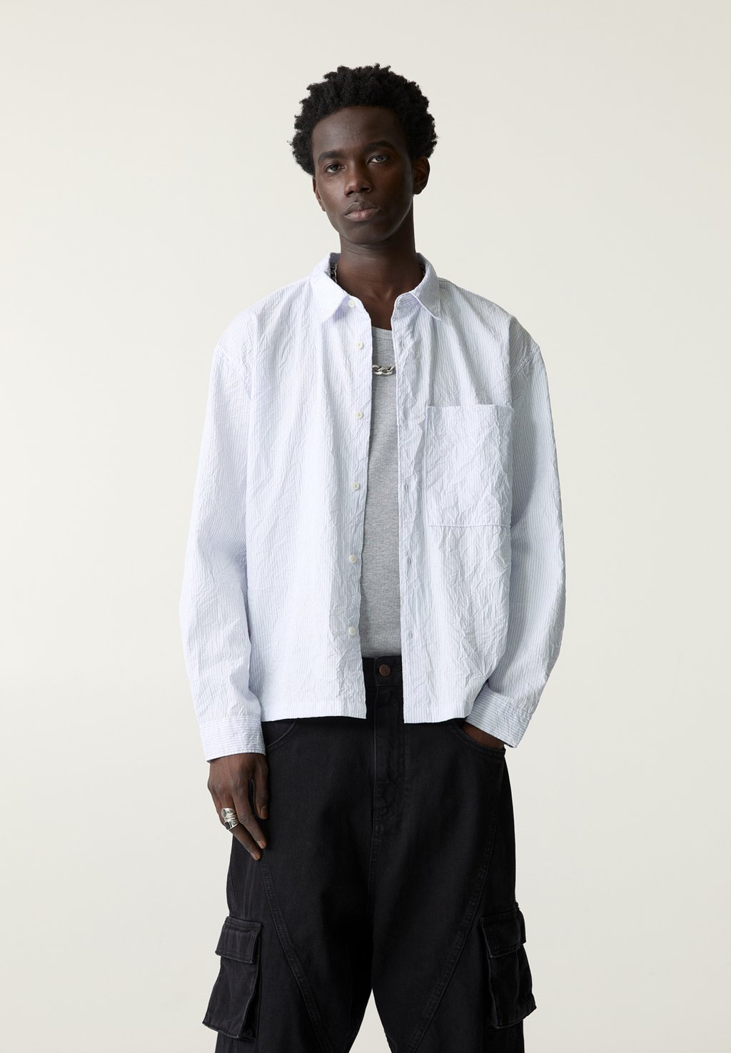 

Рубашка CREASED-EFFECT STRIPED PULL&BEAR, белый