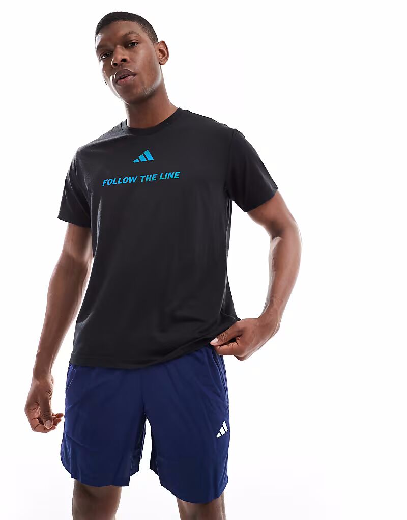 

Adidas Running - Follow The Line - Футболка для бега в черном и синем цветах Adidas Performance