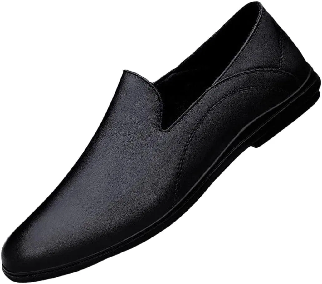 Лоферы кожаные Men Genuine Leather Loafers Slip-On Driving Shoes Soft Sole Casual Business Office, Black