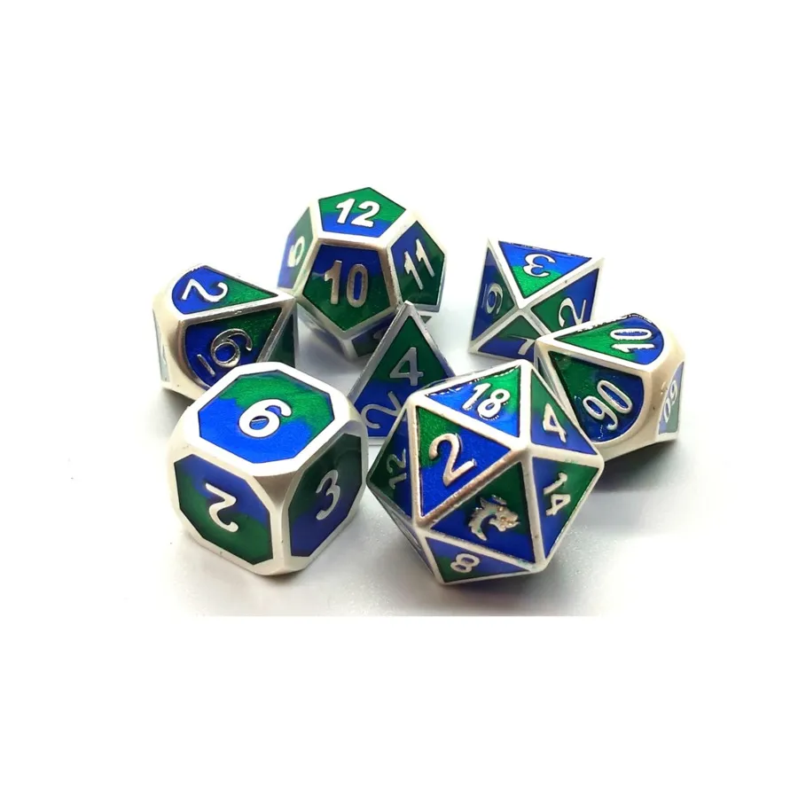

Набор Poly — платиновый с синим и зеленым (7), Metal Dice - Dragon Forged