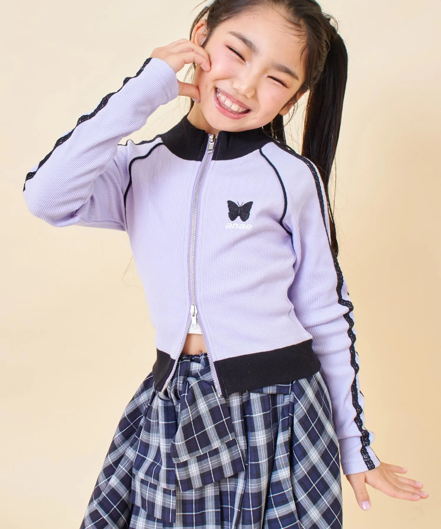 Детский топ с двойной молнией и боковыми линиями ANAP kids лавандовый