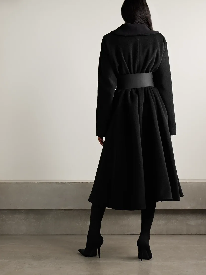 Пальто из ворсистой шерстяной смеси с поясом BALENCIAGA, черный — фото 3