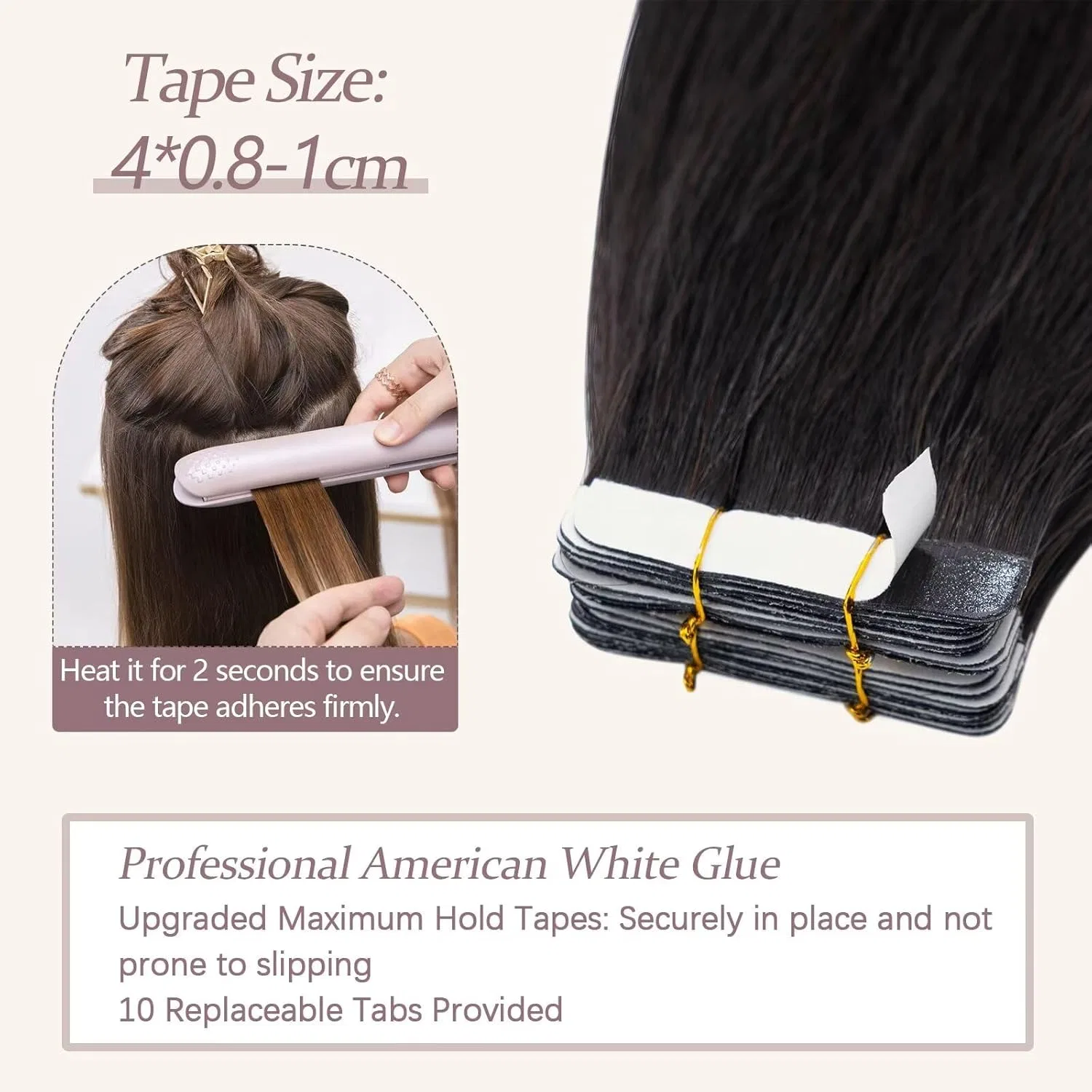 Накладные пряди TESS Smooth Remy Human Hair Tape-In Extensions, 45 см, натуральный черный (20 шт.) Tess, Natural Black — фото 4