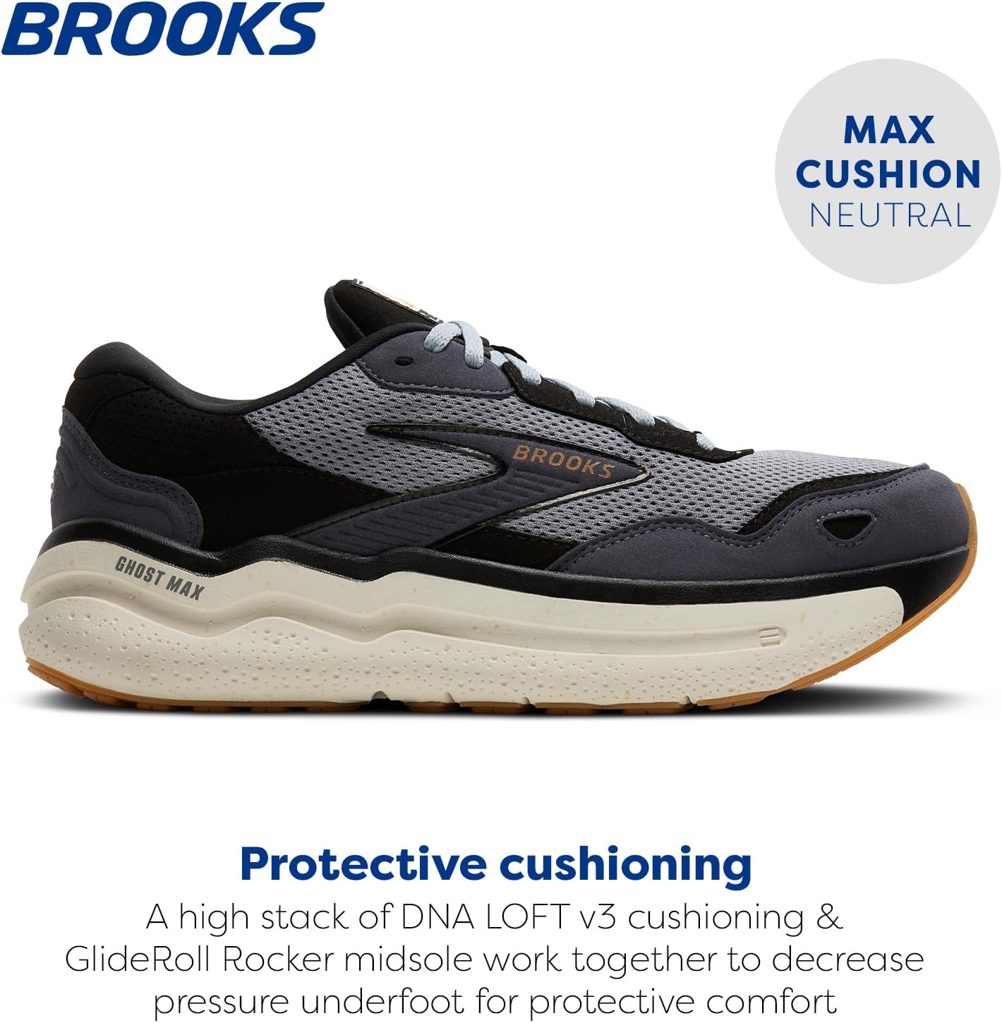 Мужские кроссовки Brooks Ghost Max из замши и кожи нейтральной модели для бега и ходьбы, черный — фото 2