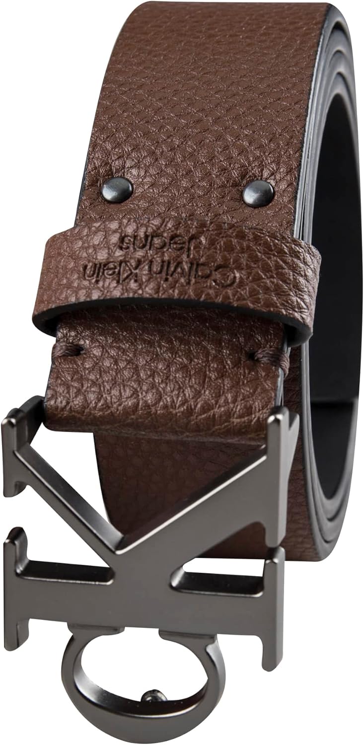 

Ремень Calvin Klein Men's CK Monogram Cut Out Buckle с пряжкой - повседневный ремень для джинсов и повседневной одежды, Logo Light Brown