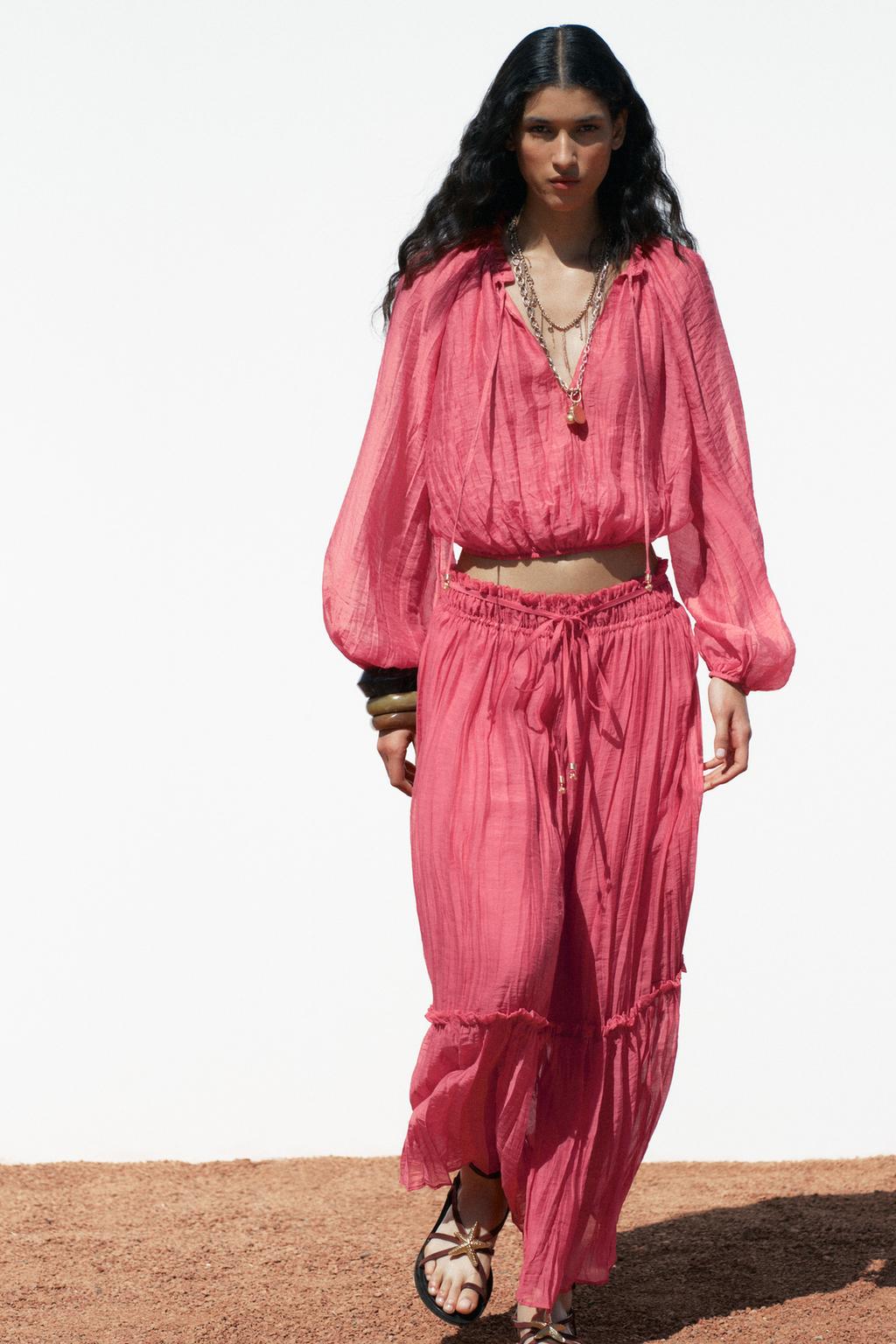 

Юбка с эффектом складчатости ZARA, цвет Mid-pink