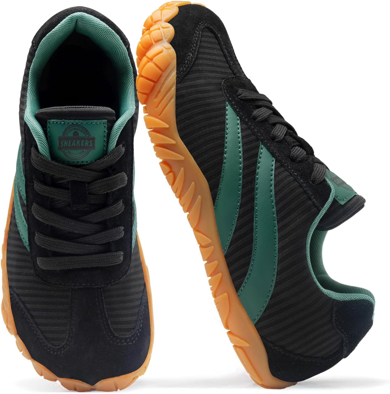 

женские кроссовки для повседневной носки с широкой носочной частью Barezoey, черный/зеленый