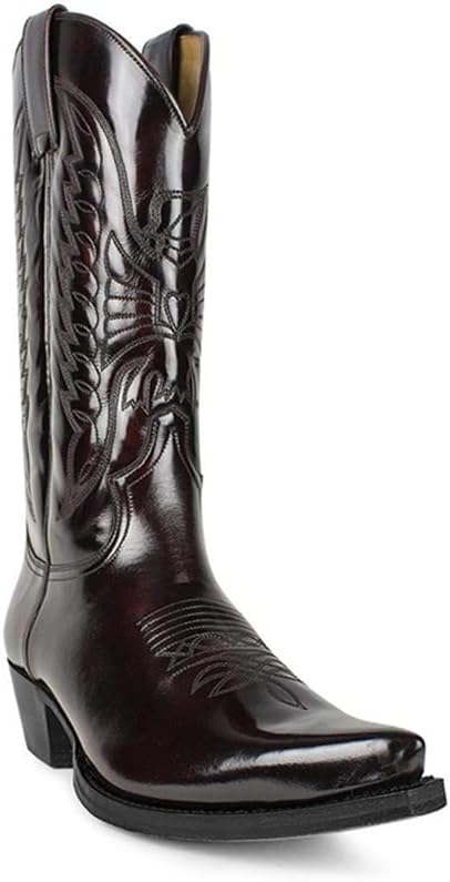 

Ковбойские ботинки XBTEVUDAK Western Vintage с квадратным носком, массивным каблуком и заостренным носком, с простроченной кожей, мужские деревенские ботинки, средние по голенище, коричневый