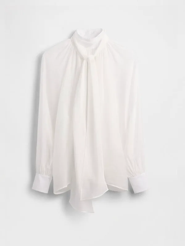 Прозрачная блузка-рубашка с бантом от gapstudio Gap, New Off White — фото 4