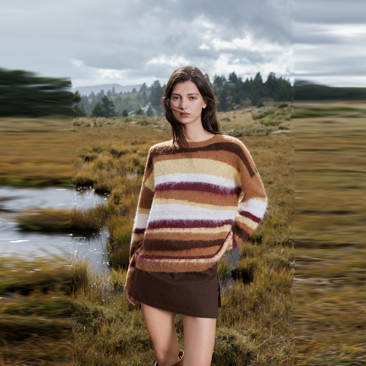 

ELLE Свитер женский в полоску с круглым вырезом Moderate Others