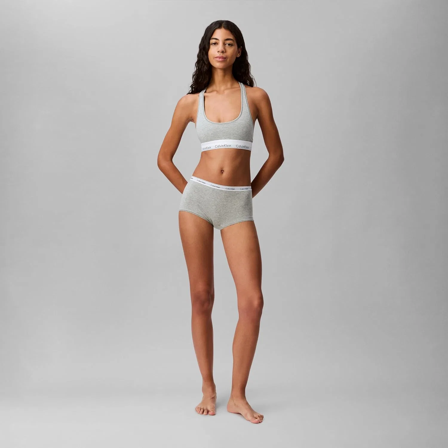 Бюстгальтер Calvin Klein Womens Modern Cotton Unlined Wireless Bralette, серый меланж — фото 3