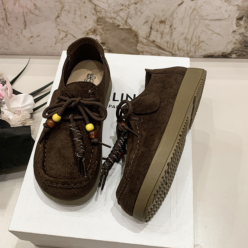WUJI Полностью закрытые ботинки в стиле Birkenstock повседневные шнурованные гоммино лоферы с низким подъемом без подкладки - кофе, цвет Coffee — фото 2