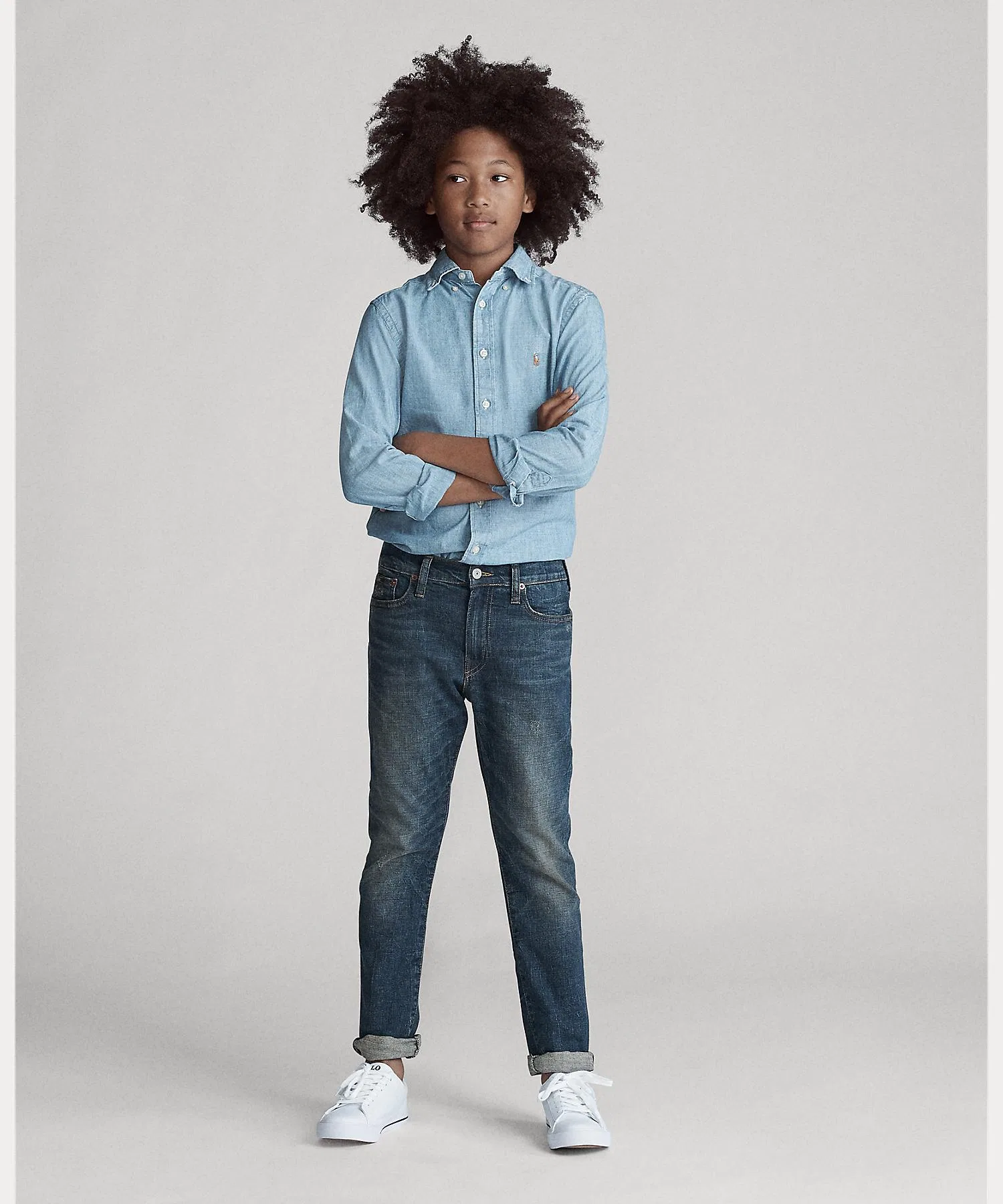 Детская хлопковая рубашка POLO RALPH LAUREN CHILDRENSWEAR тёмно-синяя — фото 3