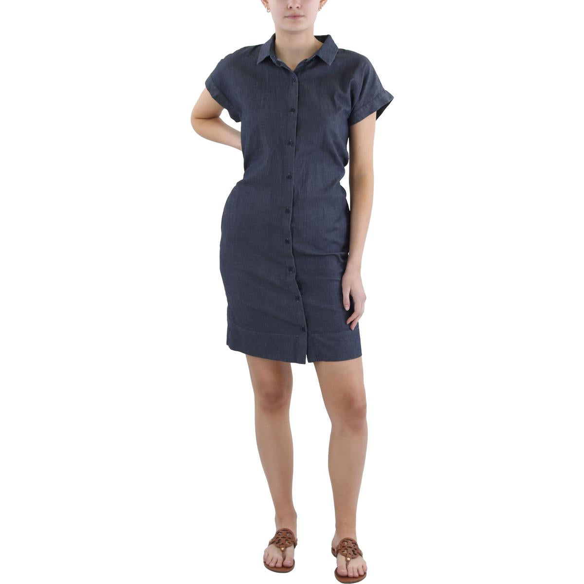 

Женское платье-рубашка из органического хлопка выше колена Eileen Fisher, цвет denim