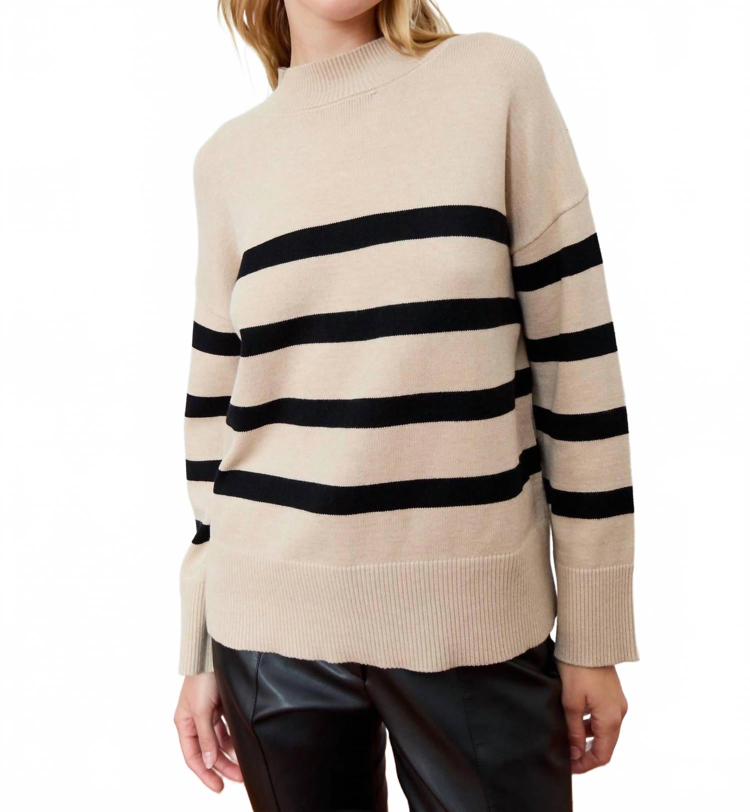 

Свитер Salvia Mockneck в бежево-меланжевом цвете с черными полосками Deluc, Beige Melange/Black Stripes