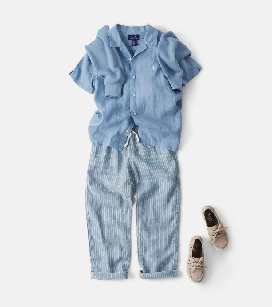 Полосатые льняные брюки Polo Ralph Lauren Kids, синий — фото 2