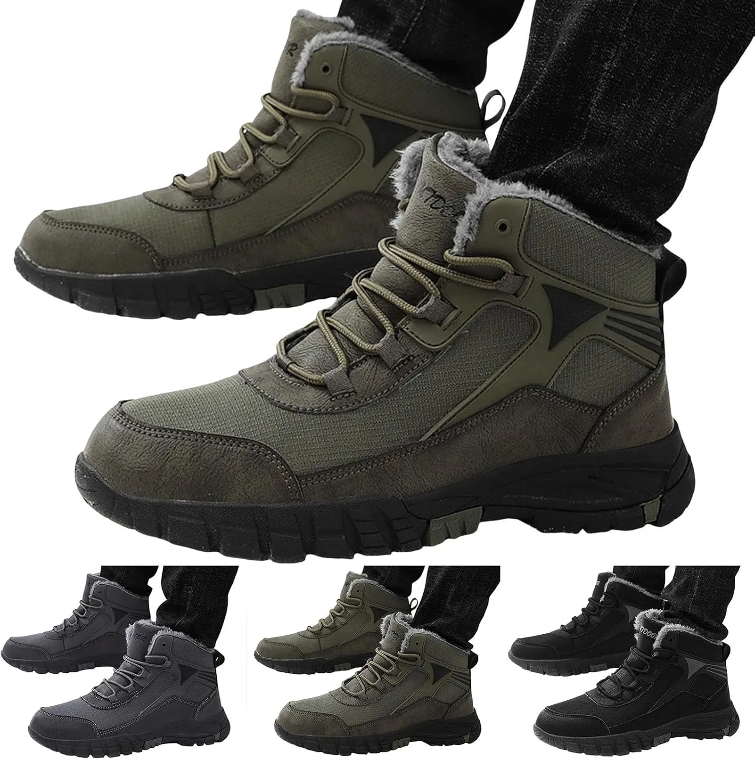 Ботинки Herren-Schneestiefel, modisches Muster, einfache einfarbige - Winterstiefel, verdickt, warm, bequem, regenfest, rutschfest, Stiefeletten Generic, Armeegrün — фото 4