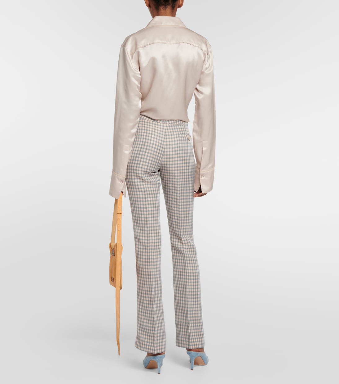 Клетчатые брюки с низкой посадкой Acne Studios, Light Blue/Pink — фото 3