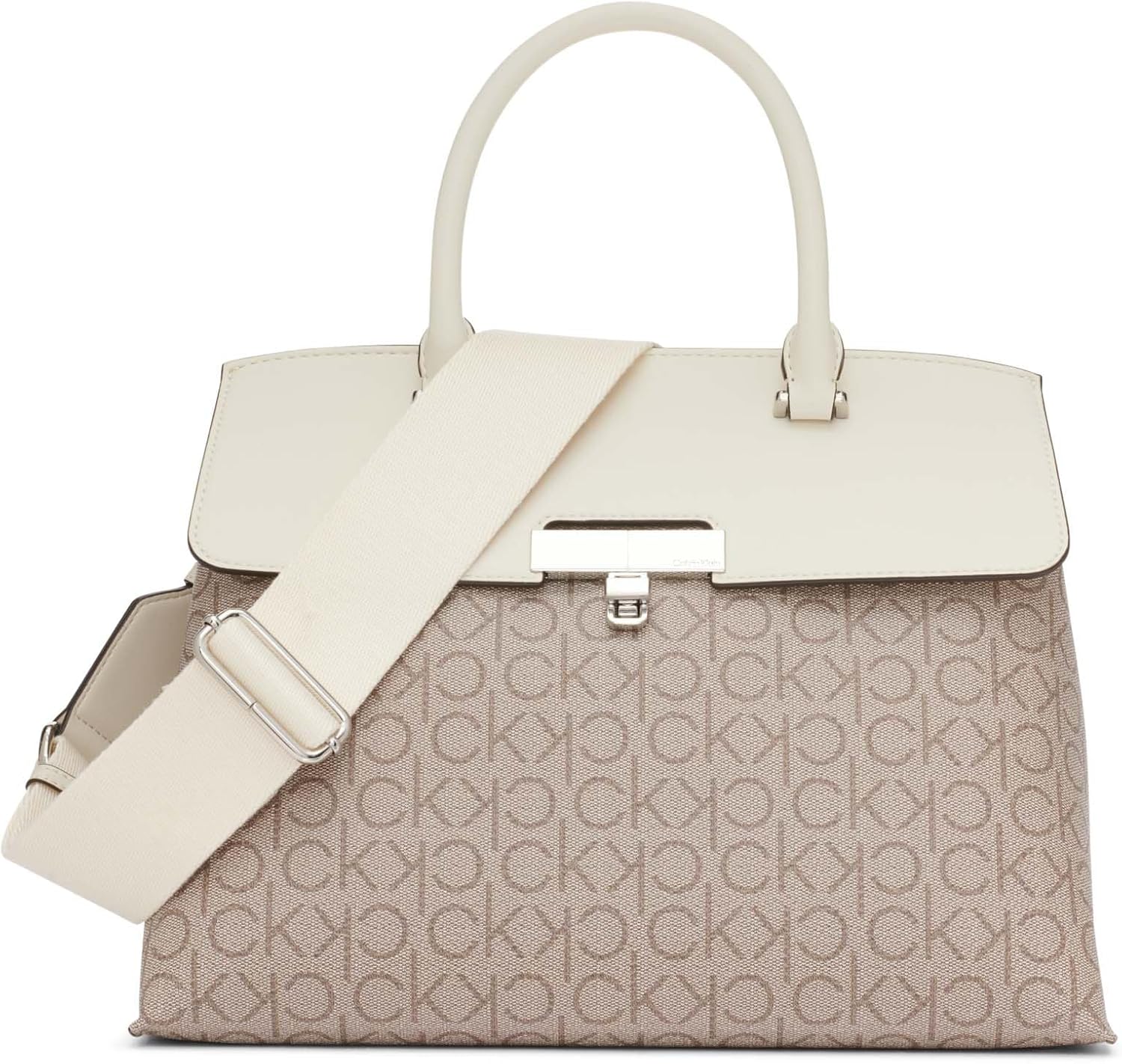 

Женская сумка-сэтчел Calvin Klein Becky Turn Lock - 2 в 1, веганская кожа, 3 кармана, Almond/Taupe/White, Белый, Женская сумка-сэтчел Calvin Klein Becky Turn Lock - 2 в 1, веганская кожа, 3 кармана, Almond/Taupe/White