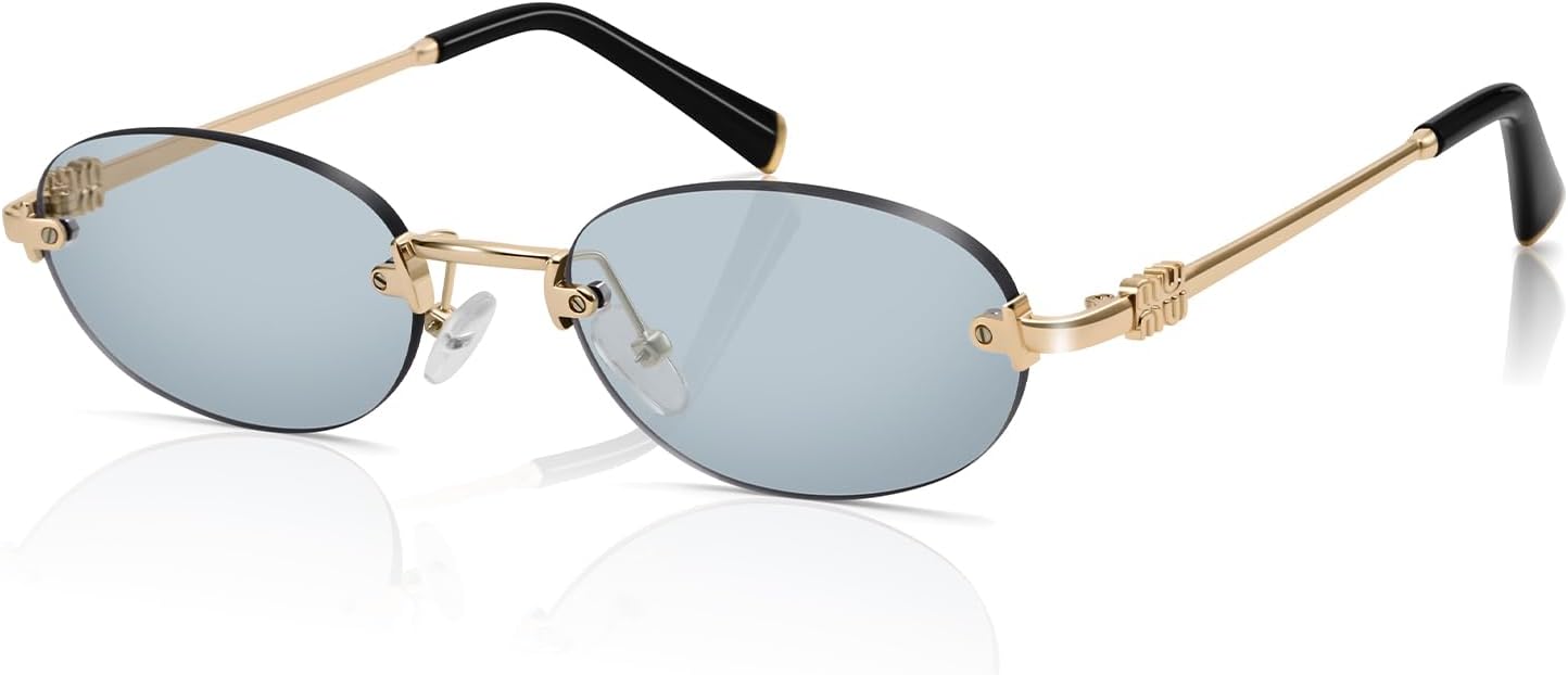 

Солнцезащитные очки Bouryo Retro Small Oval для женщин - модные солнцезащитные очки без металлической оправы - стильные узкие солнцезащитные очки в стиле Y2K от дизайнеров, A6-gold/Light Gray Lens