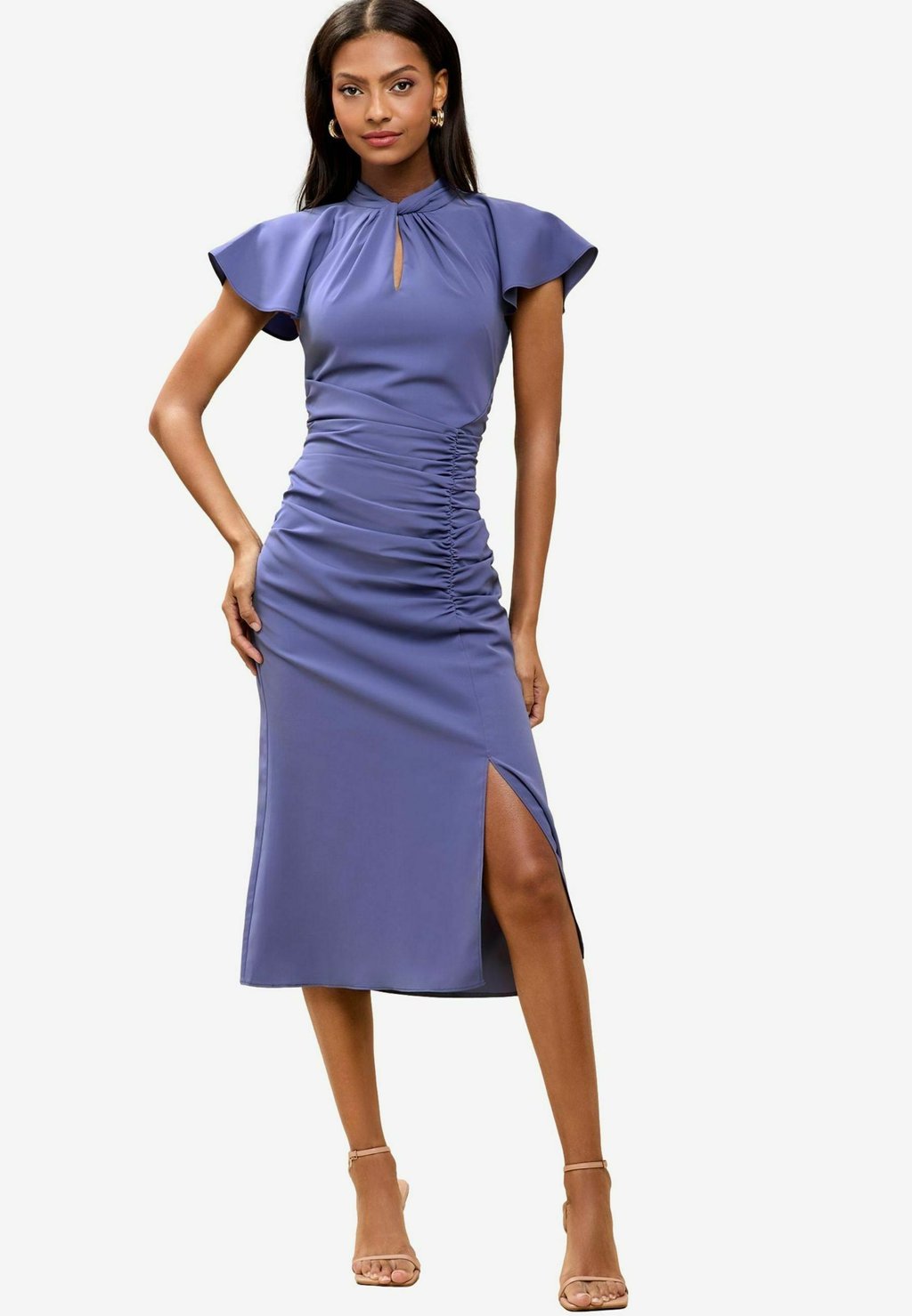 

Повседневное платье SHORT SLEEVE RUCHED KEYHOLE FIT AND MIDI Lipsy, синий