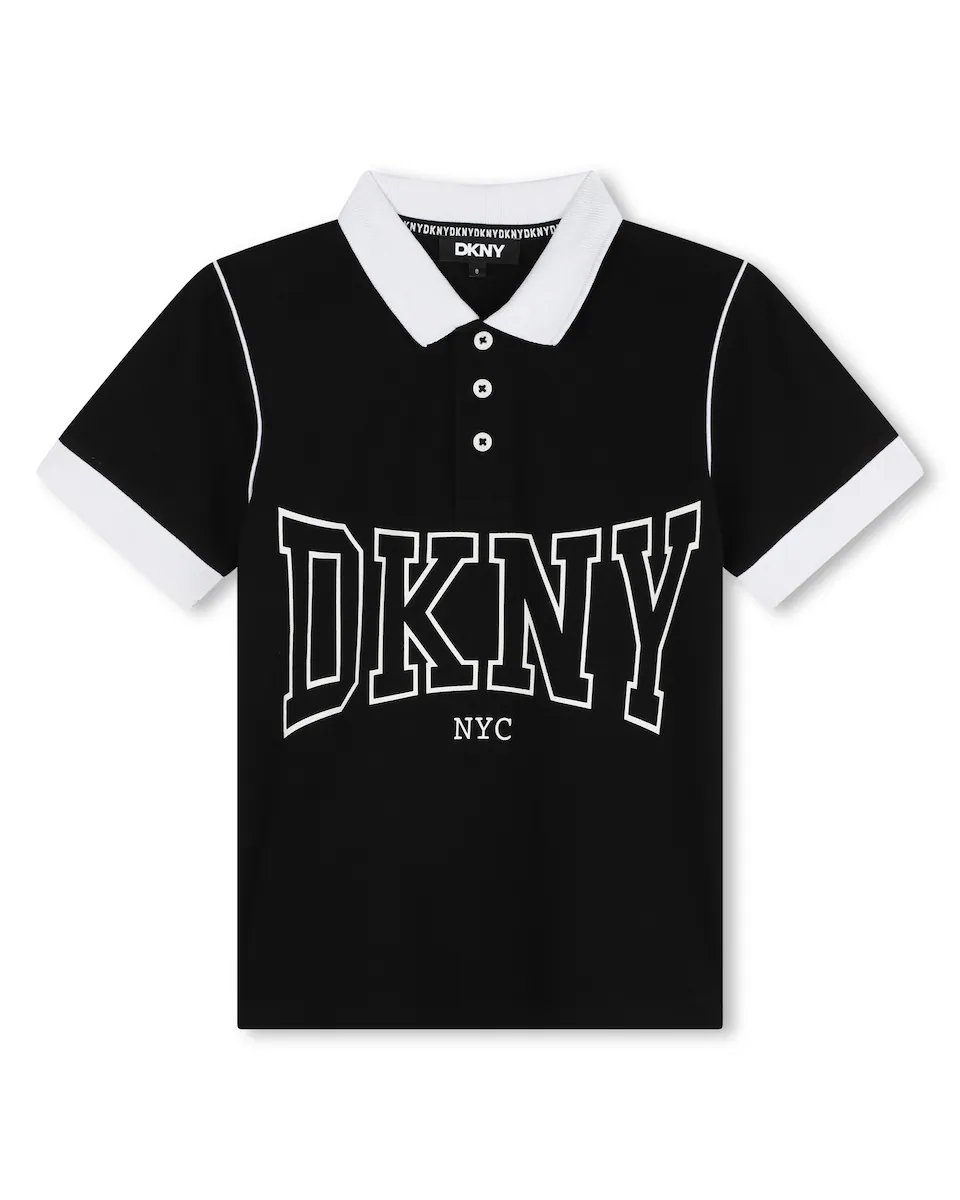 

Черная рубашка-поло для мальчика с короткими рукавами DKNY