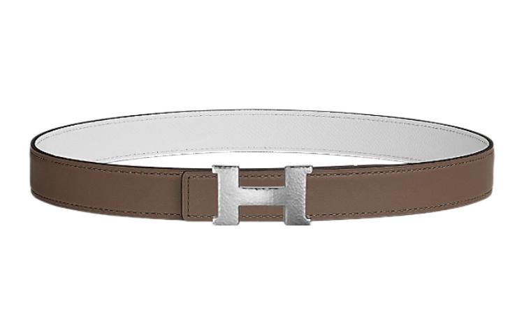 

Кожаный ремень со стальными заклёпками и серебристой пряжкой из кожи Epsom, двусторонний, женский, слоновая кость/белый, ширина 2.4 см HERMES